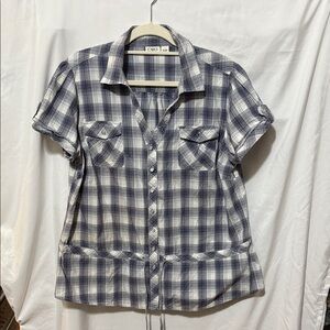Cato Navy and White Plaid Blouse